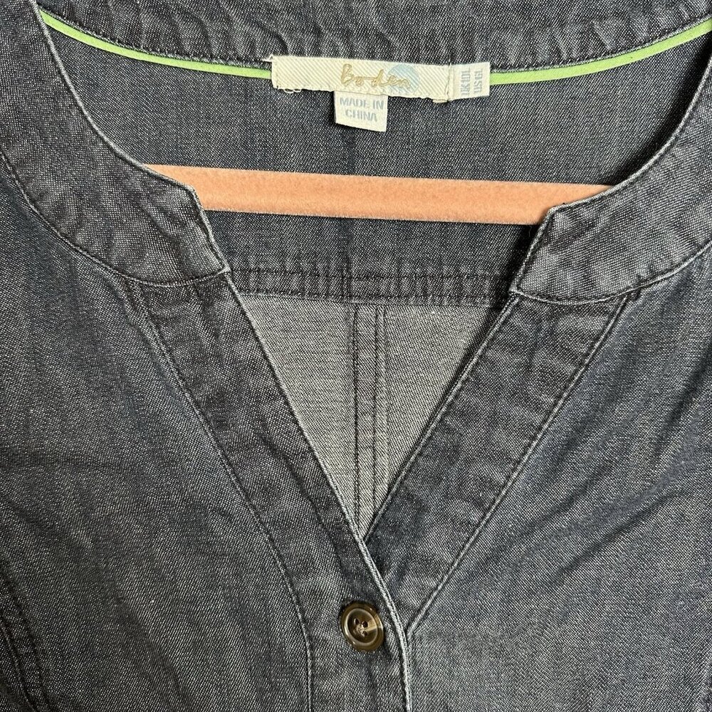 Boden Blue Denim Dress Size 6L Pocket Button Casual Minimalist Chambray - Picture 5 of 8